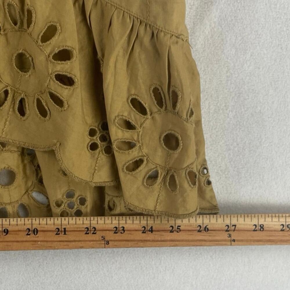 J.Crew Womens Ruffle-Front Eyelet Skirt AP060 SZ S Khaki Midi Scalloped Hem - Picture 6 of 10